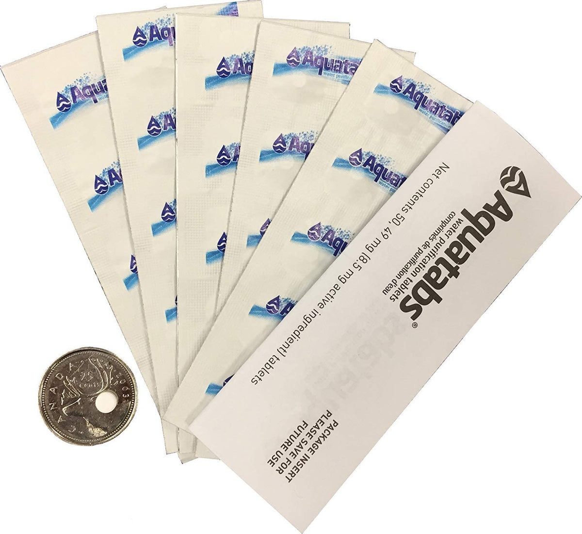 Aquatabs Water Purification Tablets: Canadian 100/Pack with Bonus Whirl-Pak Emergency Water Bag