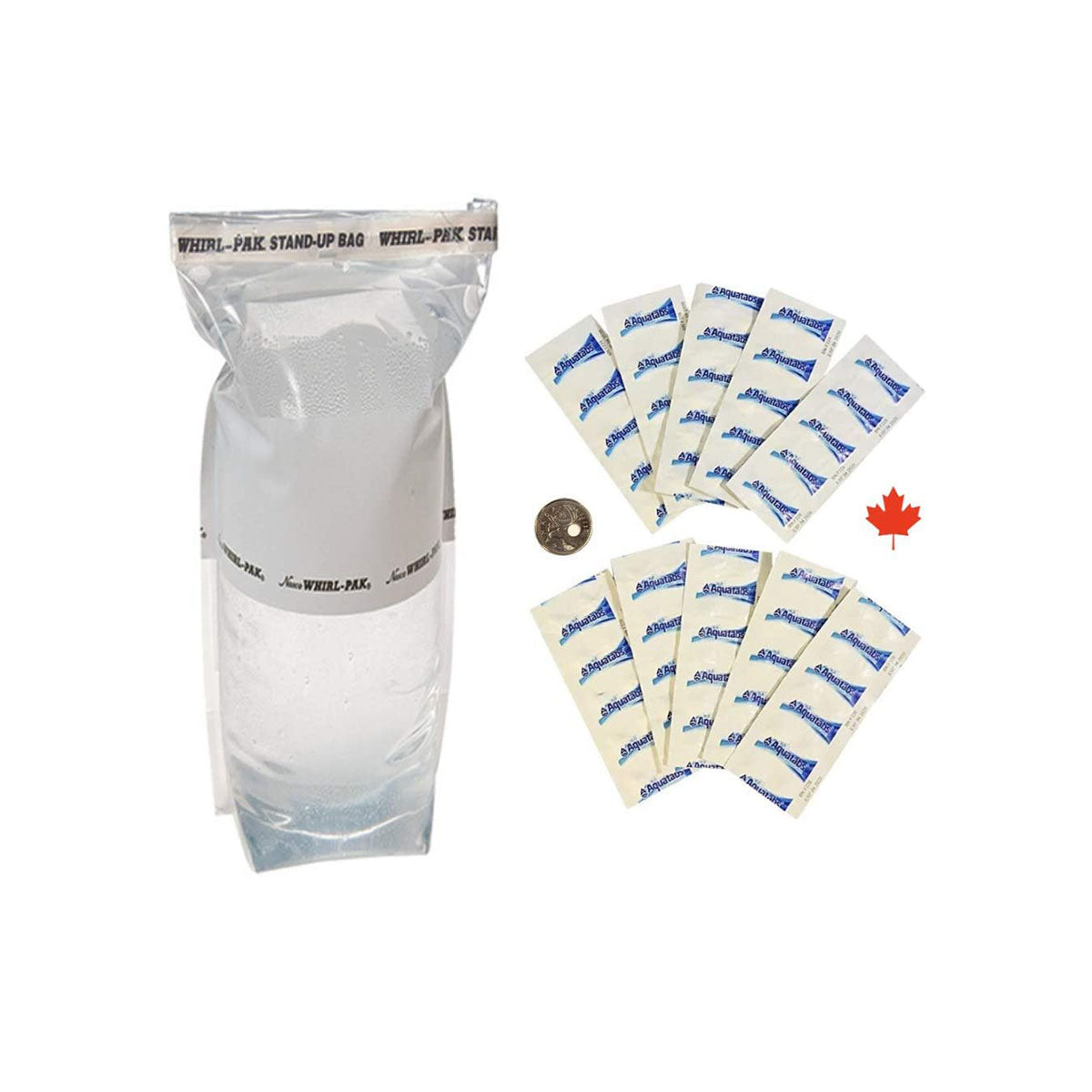 Aquatabs Water Purification Tablets: Canadian 100/Pack with Bonus Whirl-Pak Emergency Water Bag